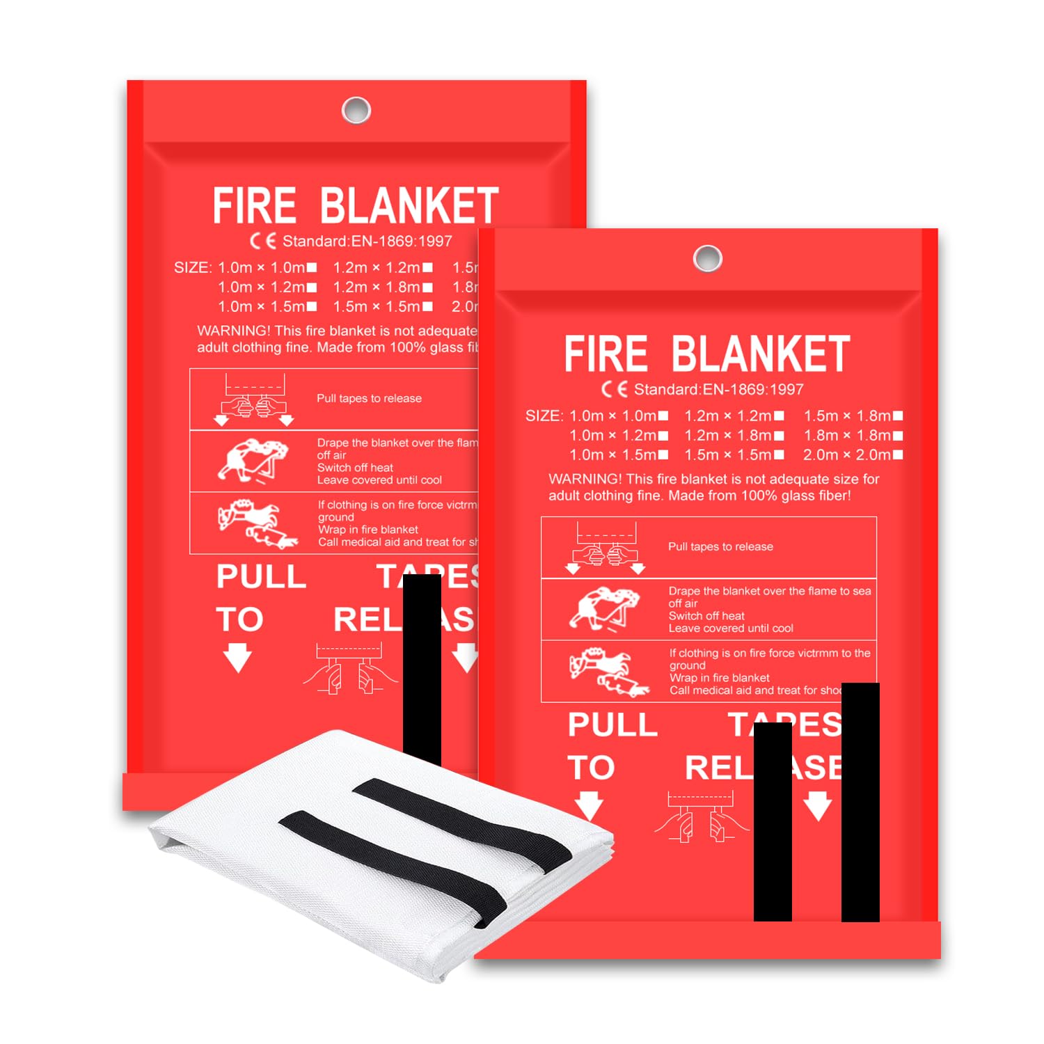 Fire Blanket Fiberglass - Fire Blanket 2 Pack 2*2m/1.5*1.5m for