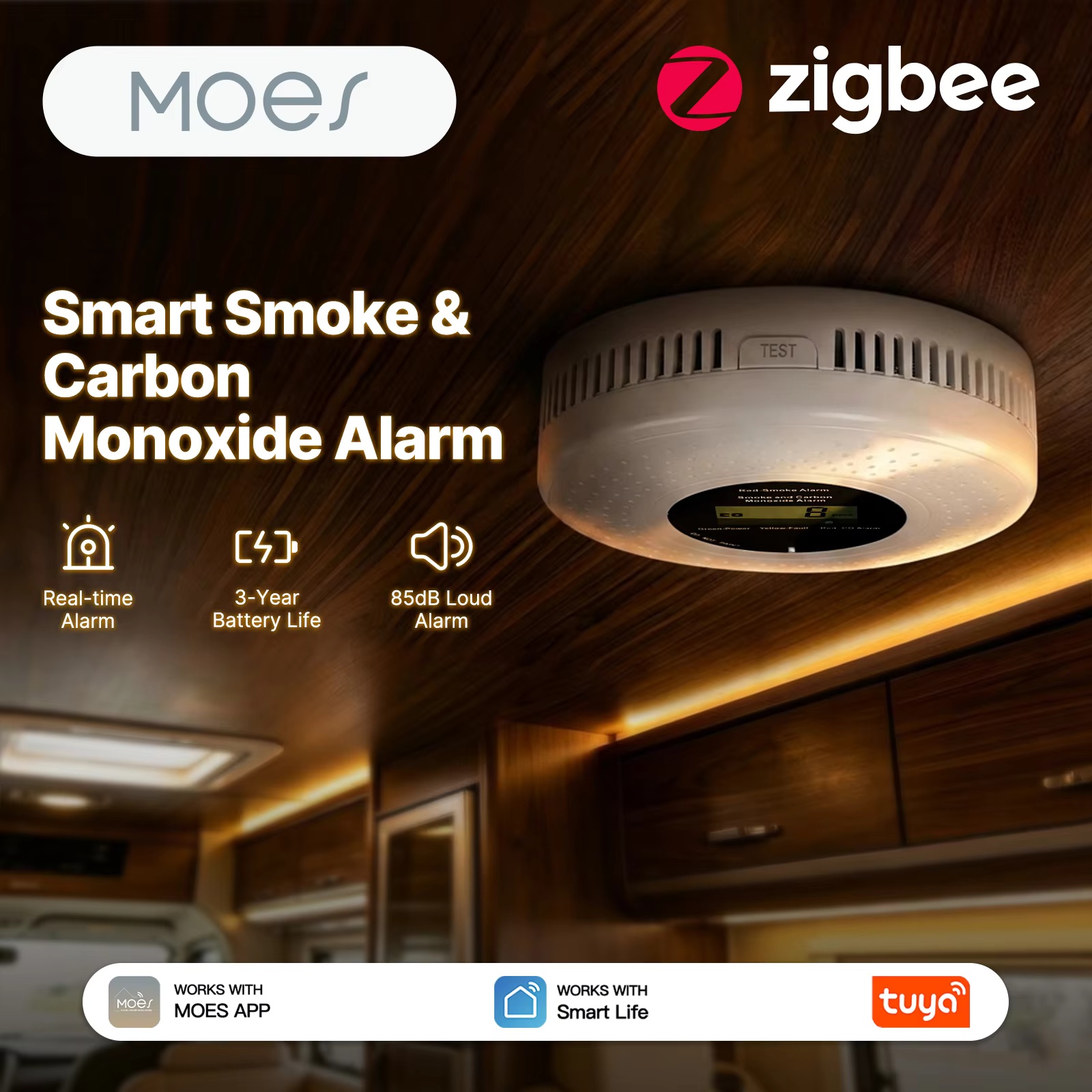 Zigbee Smoke Sensor Tuya - MOES Tuya Zigbee Smart Smoke Carbon