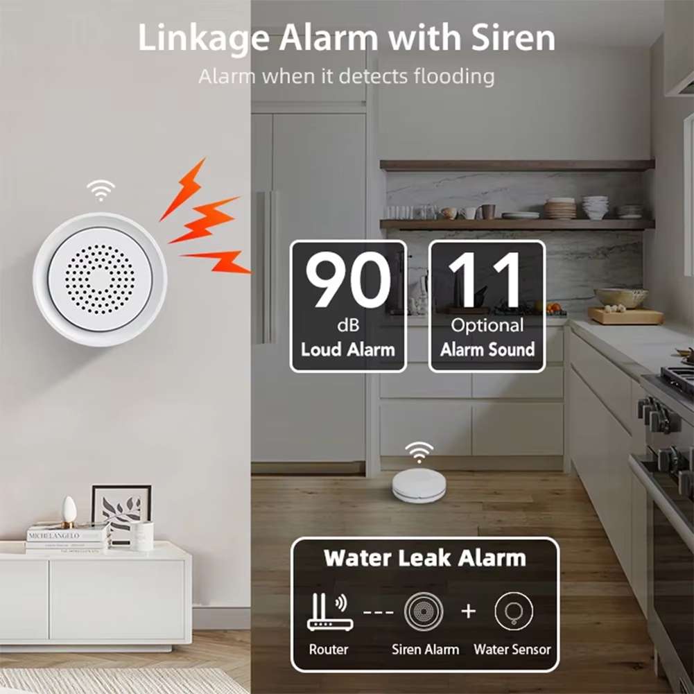 Water Leak Detector Wifi Alarm - BTLIFE-Flood Detector With Siren Alarm Wifi