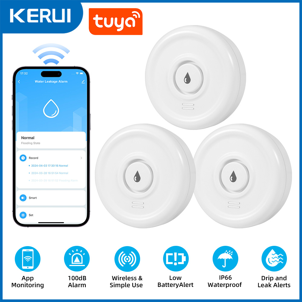 Water Leak Detector Wifi Alarm - Tuya WiFi Water Leakage Alarm 100dB