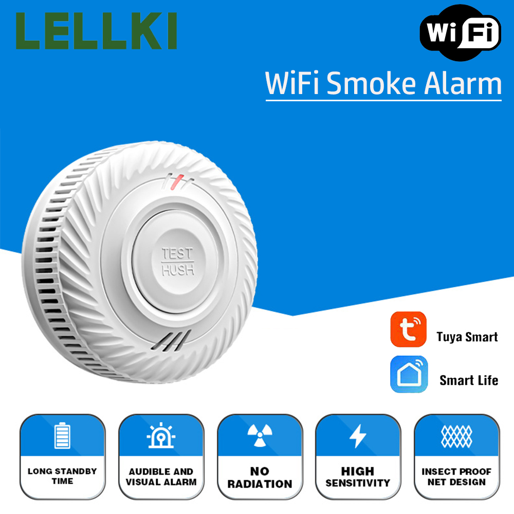 Smart Smoke Detector Wifi - LELLKI WiFi Smoke Detector Long Battery