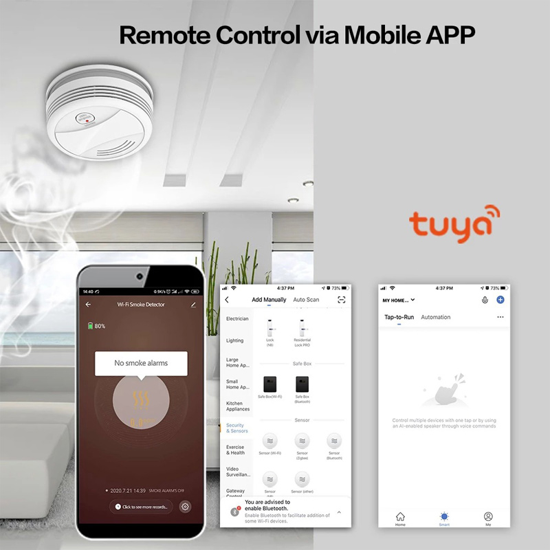 Smart Smoke Detector Wifi - Remote Control Tuya Intelligent Fire Alarm