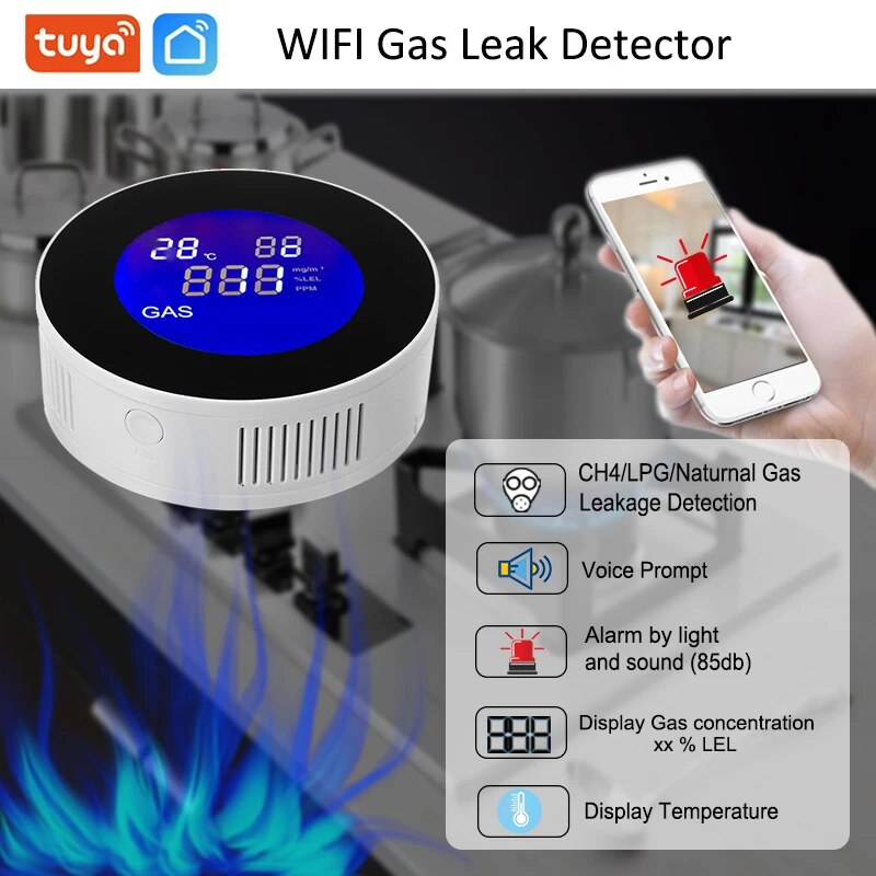 Tuya WIFI Natural LPG Gas Leak - Smart Gas Leak Detector Lpg 评论和价格